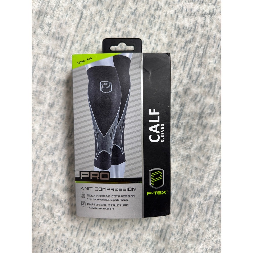P-TEX PRO Knit‎ Compression Calf Sleeves Black Grey Large Pair P-TEXC600